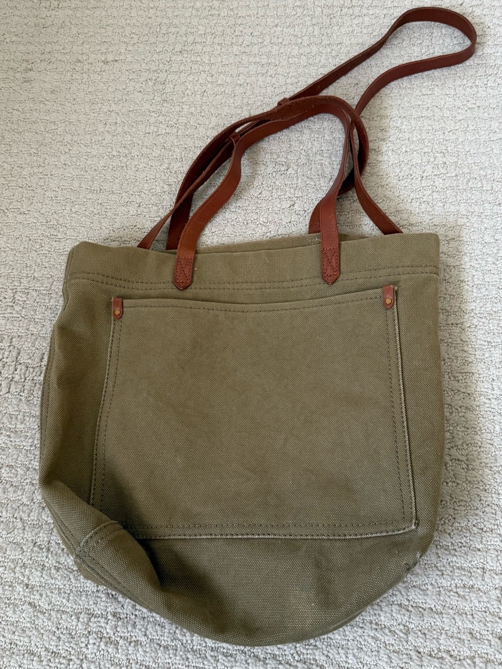 Madewell Olive Canvas Tote with Brown Leather Straps